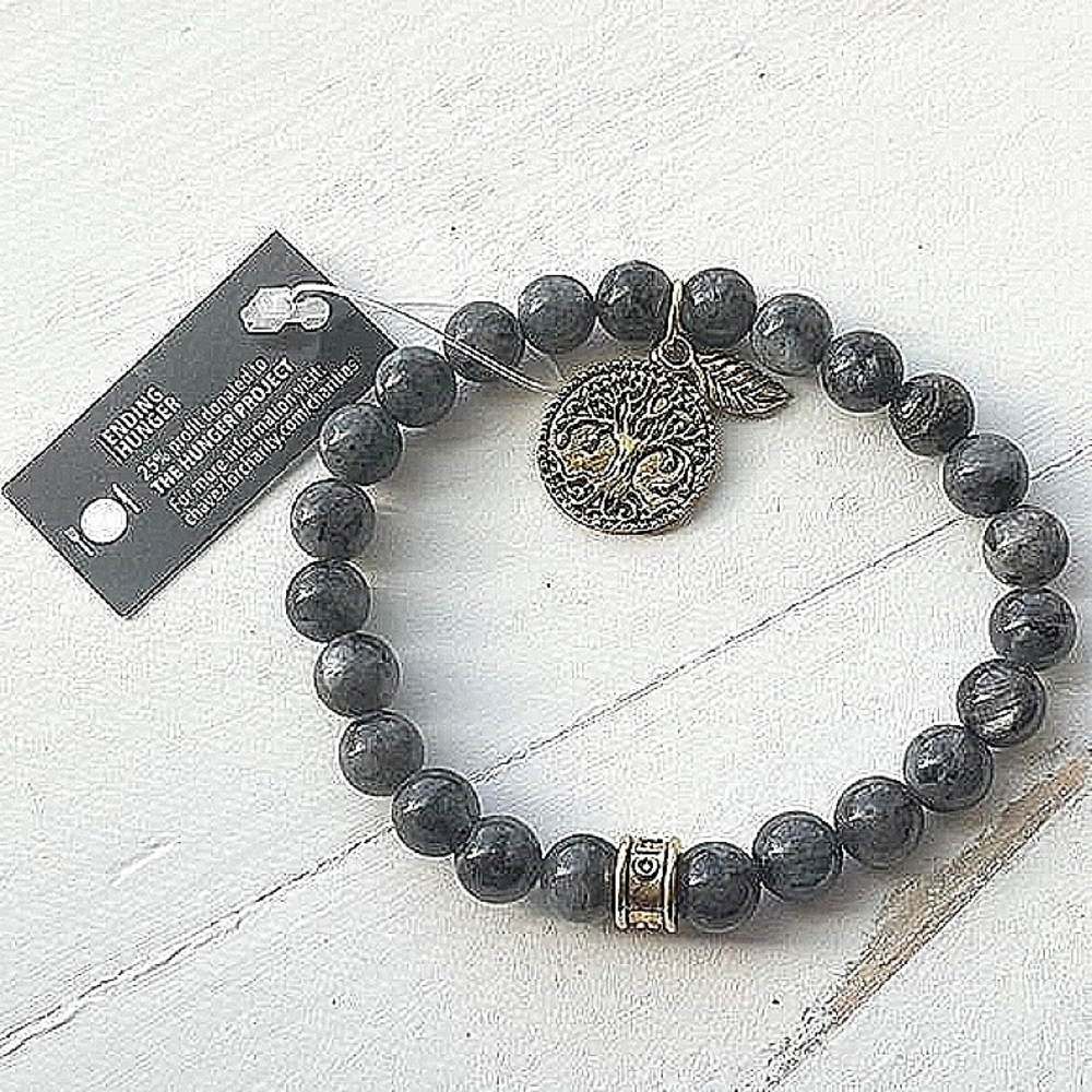cfc Tree of Life Leaf Gray Glass Bead Nature Stretch Beaded Bracelet - Picture 2 of 5